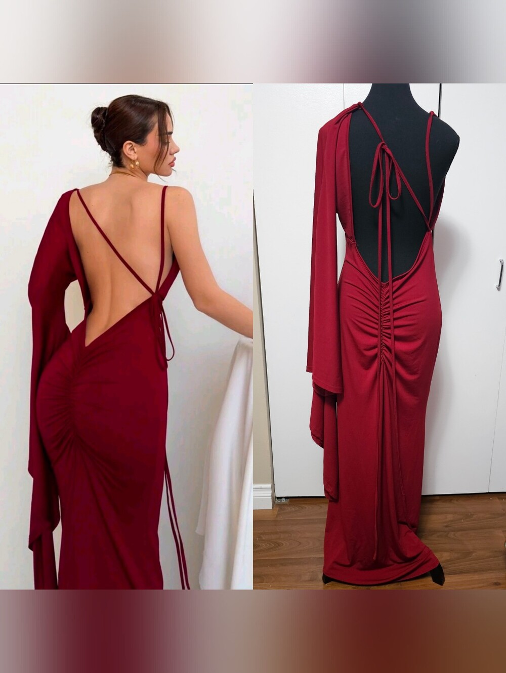 Rucked Backless Bat Wing Dress